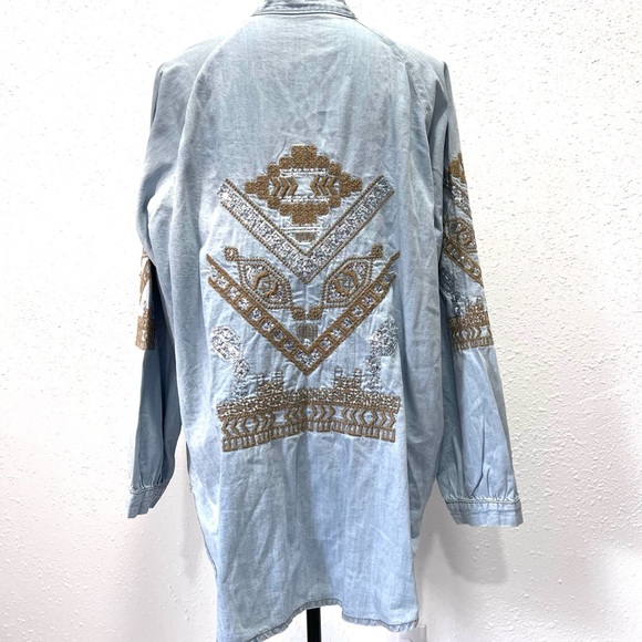 Boutique Embroidered Denim Kimono Jacket OS - Picture 8 of 9